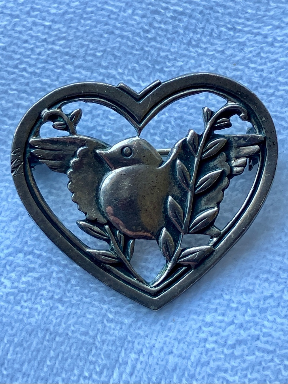 Vintage Coro Sterling Silver "Bird in Heart" Brooch